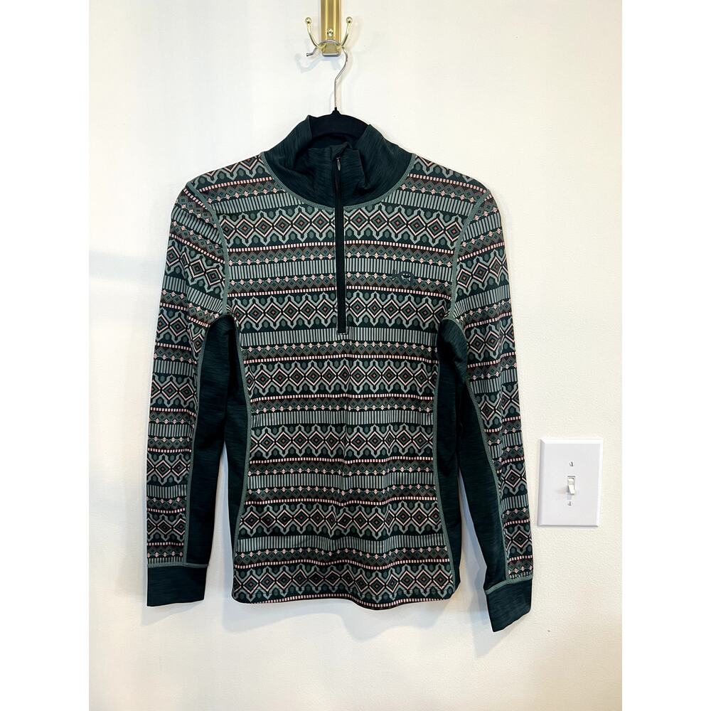 Kari Traa Base Layer Quarter Zip Nordic Print Athletic Top Green Pink Size Small